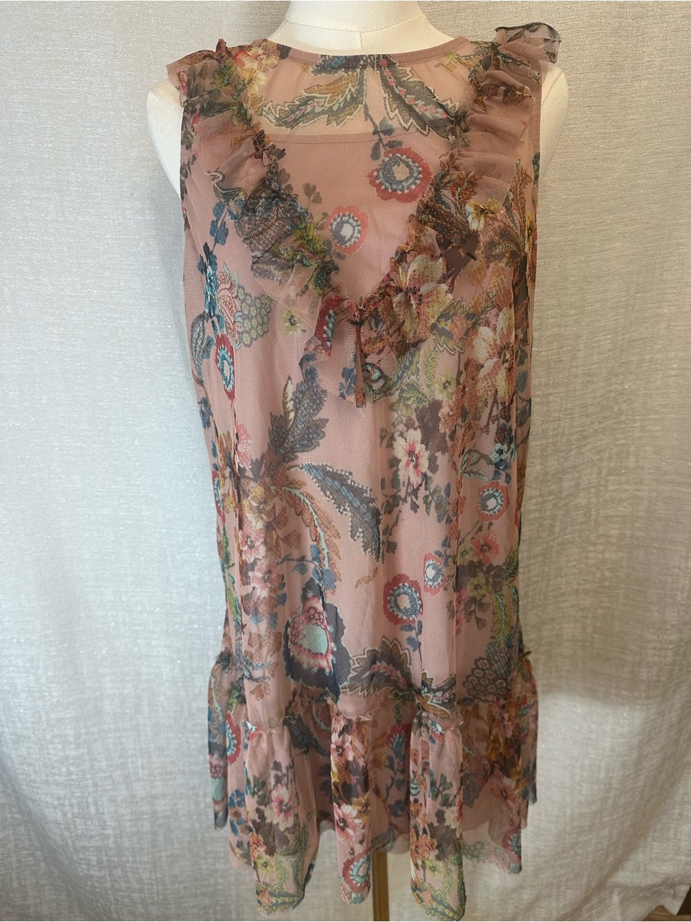 Urban Romantics Boho/Cottagecore Floral Ruffle Sleeveless Dress in Pink